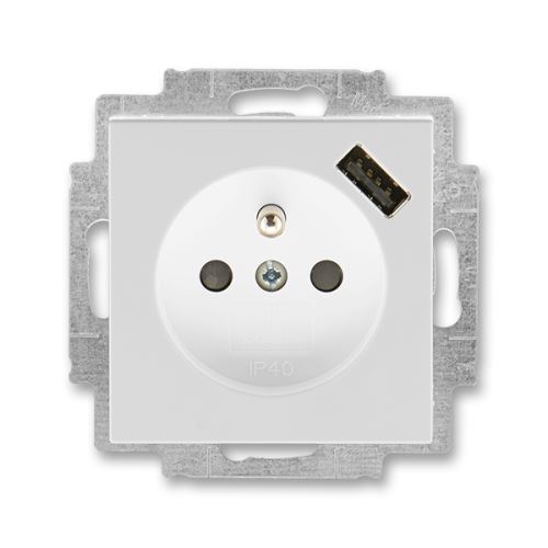 ABB 5569H-A02357 16 Levit Zásuvka 1násobná s kolíkem, s clonkami, s USB nabíjením; šedá/bílá