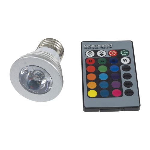LED žárovka RGB 3W rozptyl světla 60° E27 230V /RGB16-2/