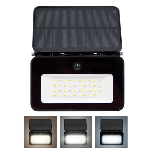 Solight WL913 LED solární malý reflektor pohybovým čidlem a solárním panelem 6W, 660lm, 3CCT, Li-Ion, černý