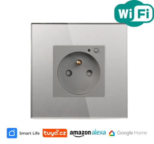 Chytrá zásuvka s WiFi a ovládáním přes aplikaci, stříbrná