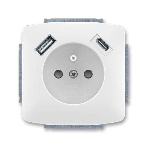 ABB 5569A-A32357 B Tango® Zásuvka jednonásobná s ochranným kolíkem, s clonkami, s USB napájením (USB-A,USB-C), bílá