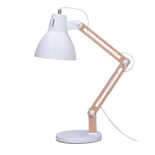 Solight WO57-W Falun stolní lampička v retro stylu,kombinace bílého kovu se dřevem