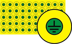 štítek "ZNAK UZEMNĚNÍ V KRUHU" žlutý podklad,zelený tisk,velikost 2cm , samolepící fólie