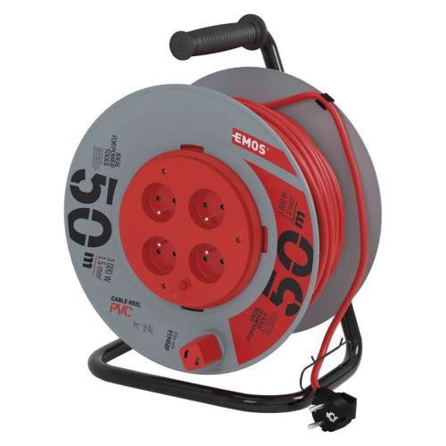 EMOS prodlužovací kabel na bubnu 4zásuvka 50m 3x1,5 PVC P19450P*NFH-049 pevný střed