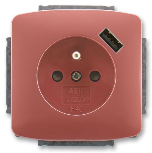 ABB 5569A-A02357 R2 Tango® Zásuvka jednonásobná s ochranným kolíkem, s clonkami, se USB napájením, vřesová červená