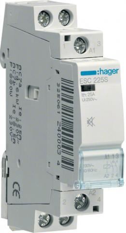 HAGER /ESC225S/ extra tichý stykač 1 pólový, 2x spínací kontakt 25A a cívka 230V