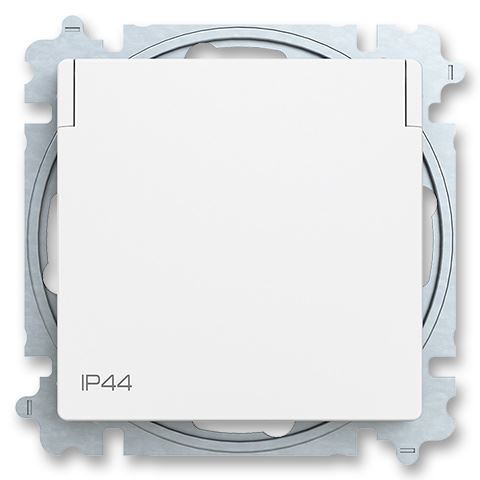 ABB 6619T-A06995 240 ZONI® s IP44  krytím, Zásuvka bezšroubová s clonkami a víčkem MATNÁ BÍLÁ