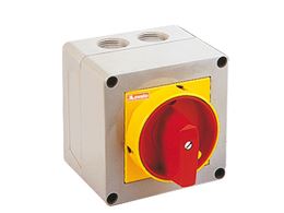 Končar vypínač GN 40 10P 25 v krytu IP 65 červeno-žlutá páčka zamykatelná 0-1 40A