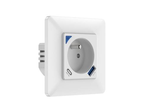 Chytrá zásuvka IMMAX NEO 07800L ZigBee  Bílá, s USB-A+C, na WiFi Tuya, s vypínačem