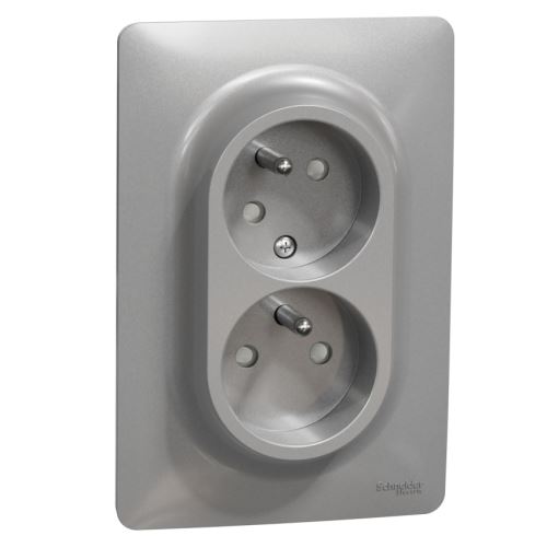 Schneider NOVÁ UNICA zásuvka dvojnásobná s clonkami pootočená NU206530 250V/16A ALUMINIUM