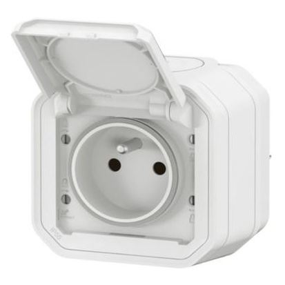 LEGRAND PLEXO 069781L zásuvka s clonkami IP55 montáž na povrch s víčkem Bílá