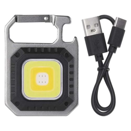EMOS P4714  LED mini svítilna s karabinou 750lm, dobíjecí kapesní svítilna s vysokou svítivostí a magnetem stříbrná