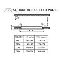 Zápustný LED panel 27W 24VDC RGBCCT- možnost nastavení teplé, denní i studené bílé a RGB barev, 22,5x22,5cm čtverec bílý (3)