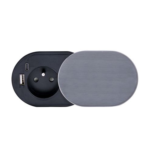 SOLIGHT PP124C-PD20 stříbrná vestavná zásuvka s USB A+C a posuvným víčkem, 2m