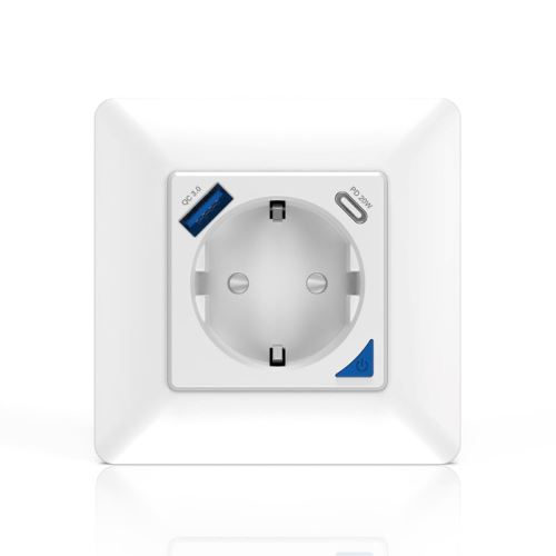 Chytrá zásuvka IMMAX NEO 07801L ZigBee  Bílá, s USB-A+C, na WiFi Tuya, s vypínačem