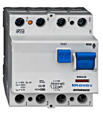 Schrack Proudový chránič BC056130 10kA, 63A, Typ A, 4pól, 300mA