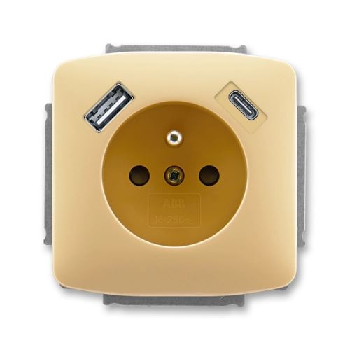ABB 5569A-A32357 D Tango® Zásuvka jednonásobná s ochranným kolíkem, s clonkami, s USB napájením (USB-A,USB-C), Béžová