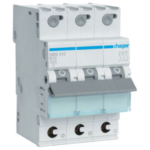 Hager MBS310 QuickConnect Instalační jistič bezšroubové svorky 6 kA, charakteristika B, 10 A, 3pól