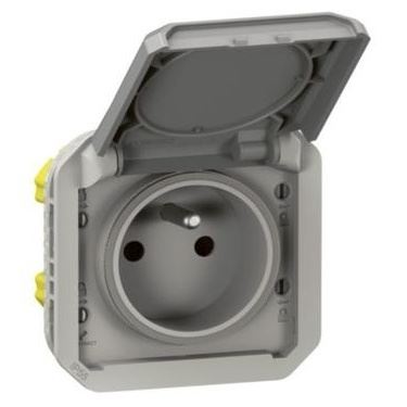 LEGRAND PLEXO 069551L zásuvka s clonkami IP55 16A vestavná jen strojek s víčkem Šedá