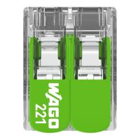 Wago svorka zelená 221-622 dvojitá otevírací 2x0,5-6mm drát i lanko / tvrdý i měkký vodič (1)