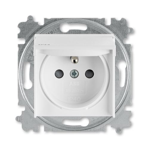 ABB 6619H-A06997 03 Levit s IP44  krytím,Zásuvka jednonásobná s ochranným kolíkem s clonkami a víčkem,Bílá/bílá náhrada za 5519H-A02997 03