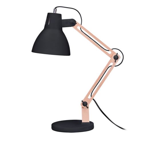 Solight WO57-B Falun stolní lampička v retro stylu,kombinace černého kovu se dřevem