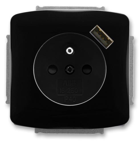 ABB 5569A-A02357 N Tango® Zásuvka jednonásobná s ochranným kolíkem, s clonkami, se USB napájením, černá