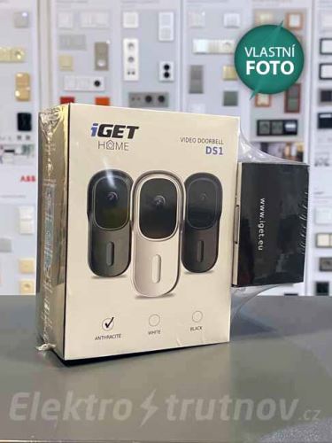 iGET WIFI bateriový domovní videozvonek na branku DS1 Anthracit s domovním zvonkem CHS1 v bílé barvě s možností externího napájení